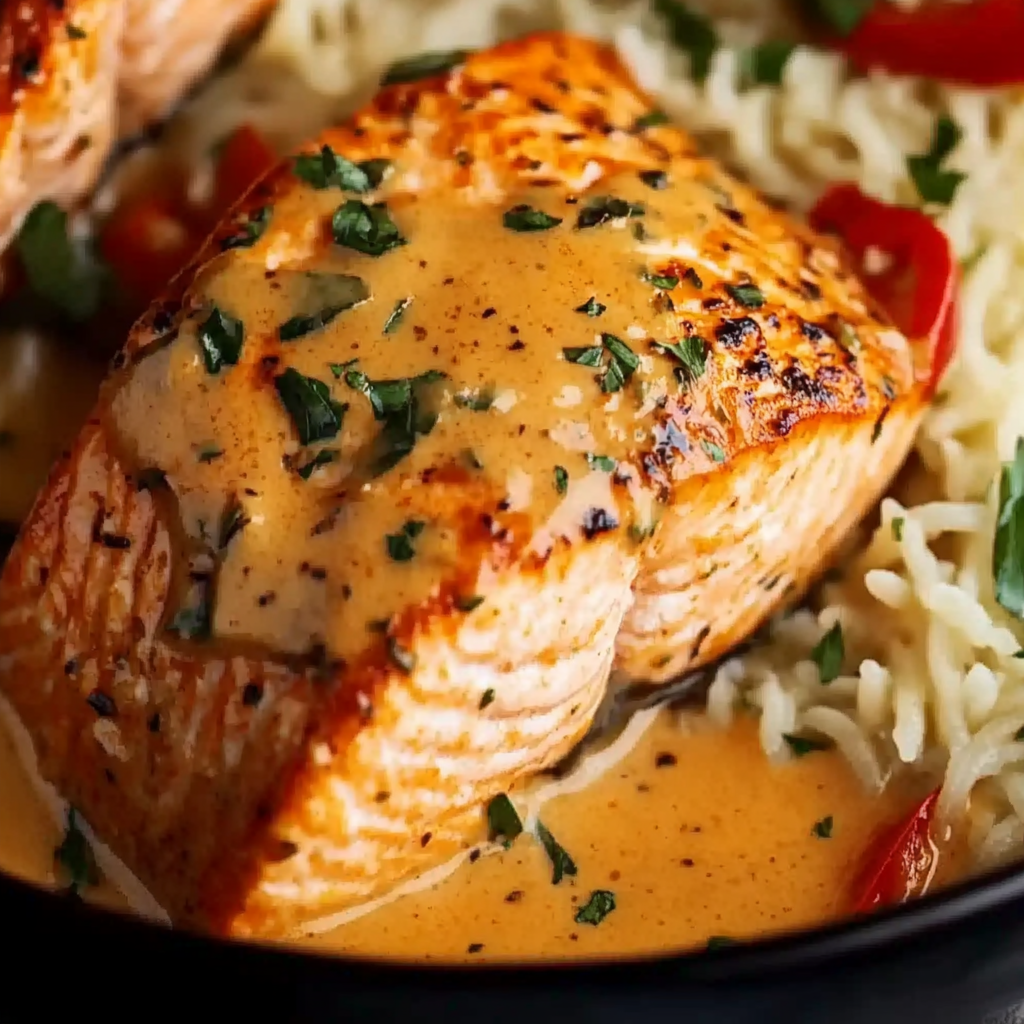 Creamy Roasted Red Pepper Salmon Recipe – Delicious & Easy