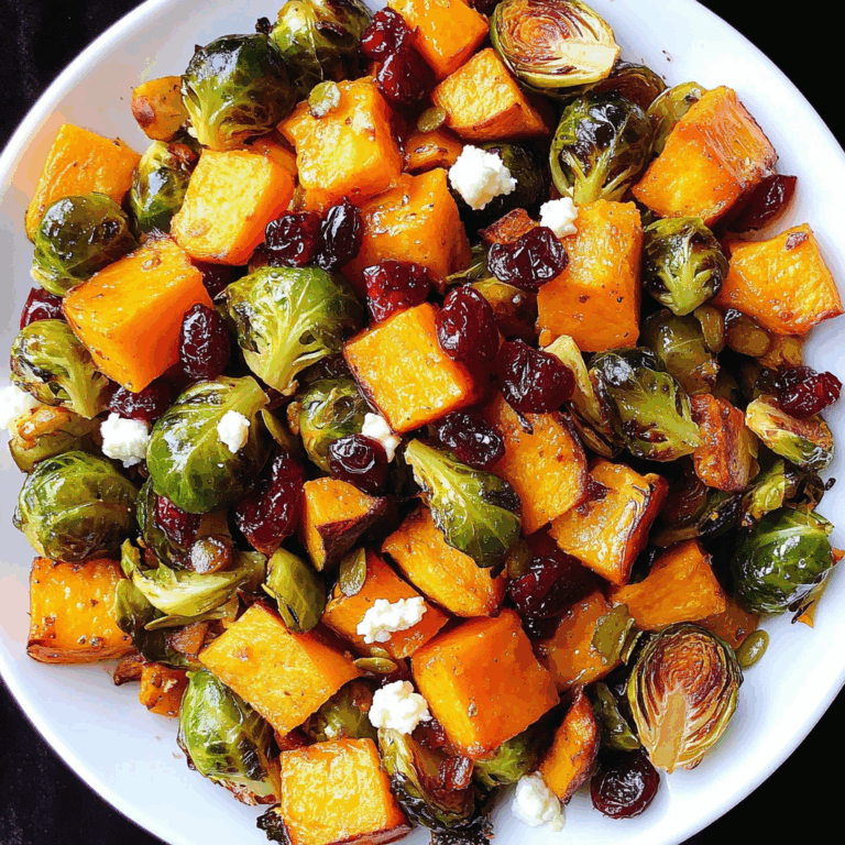 Cranberry-Glazed Roasted Butternut Squash, Brussels Sprouts, and Sweet Potato Salad