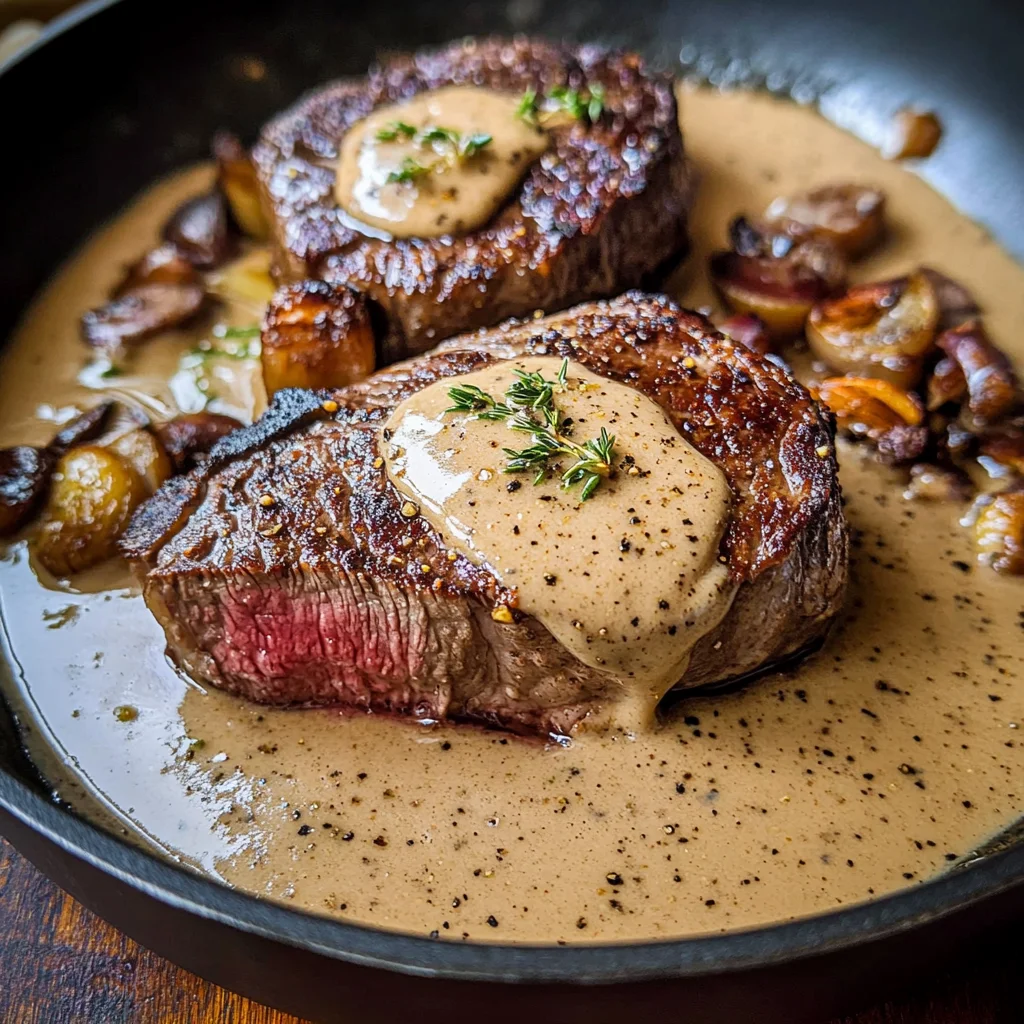 Elegant Filet Mignon with Creamy Peppercorn Sauce