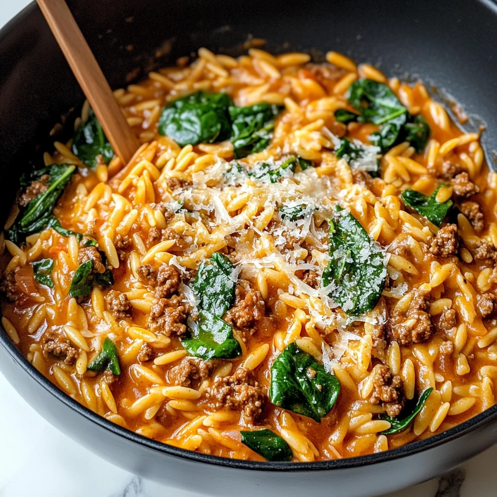 Hearty Ground Beef Orzo with Tomato Cream Sauce