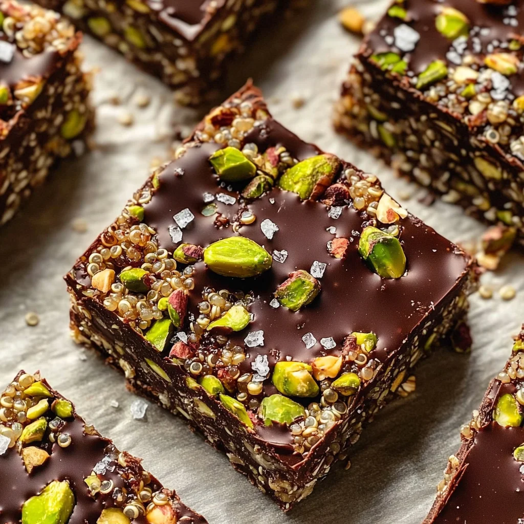 Salted Dark Chocolate Pistachio Quinoa Crunch Bars