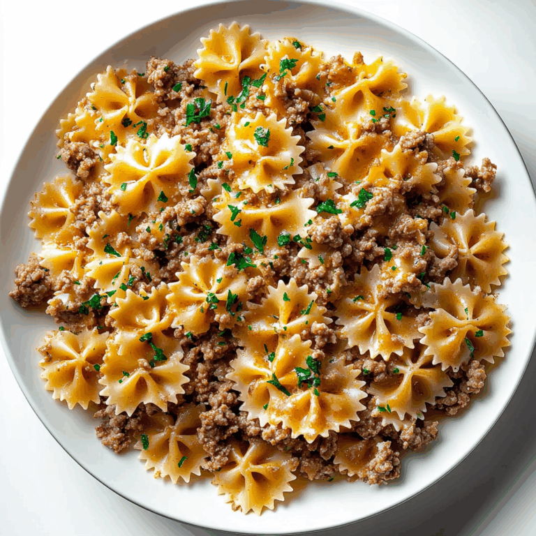 Garlic Butter Bowtie Pasta with Ground Beef Recipe